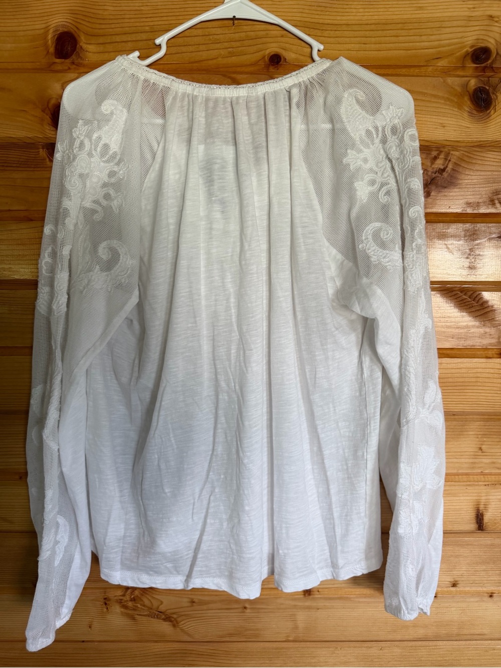 Soft Surroundings White Split-Neck Embroidered Peasant Blouse - Picture 3 of 6